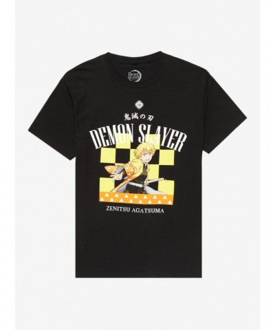 Demon Slayer: Kimetsu No Yaiba Zenitsu Checkered T-Shirt $9.32 T-Shirts