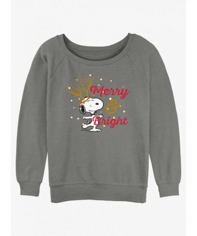 Peanuts Reindeer Snoopy Merry & Bright Girls Slouchy Sweatshirt $9.04 Sweatshirts
