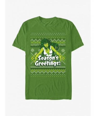 Marvel Hulk She-Hulk Season's Greetings Ugly Christmas T-Shirt $10.99 T-Shirts