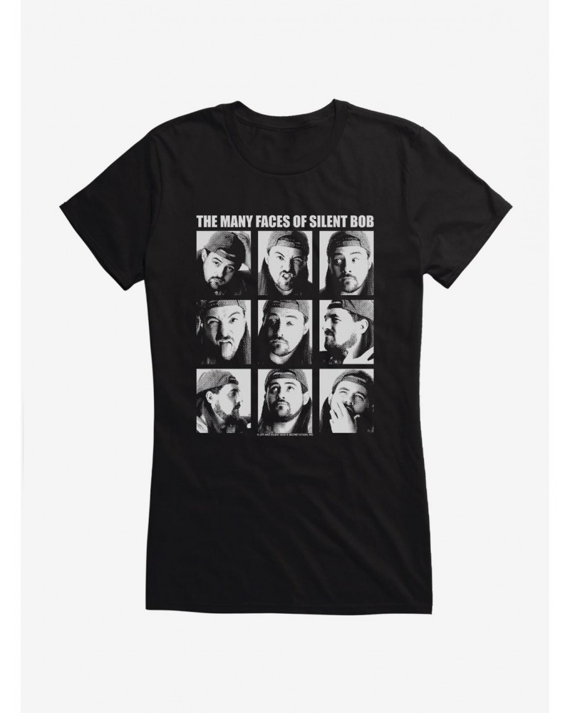 Jay And Silent Bob Reboot The Many Faces of Silent Bob Girls T-Shirt $8.57 T-Shirts