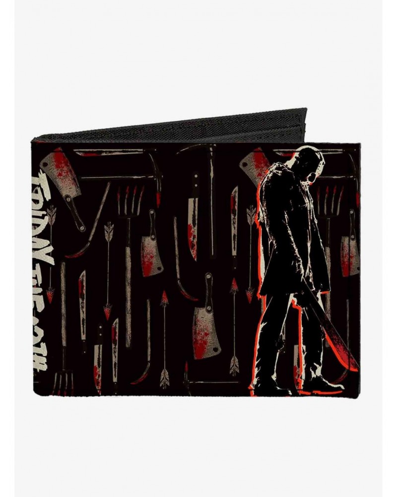 Friday The 13th Jason Machete Pose Bloody Tools Canvas Bifold Wallet $9.41 Wallets