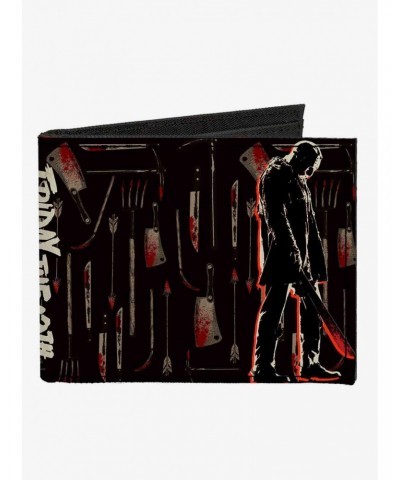 Friday The 13th Jason Machete Pose Bloody Tools Canvas Bifold Wallet $9.41 Wallets