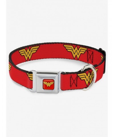 DC Comics Justice League Wonder Woman Logo Red Seatbelt Buckle Dog Collar $10.96 Pet Collars