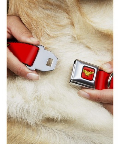 DC Comics Justice League Wonder Woman Logo Red Seatbelt Buckle Dog Collar $10.96 Pet Collars