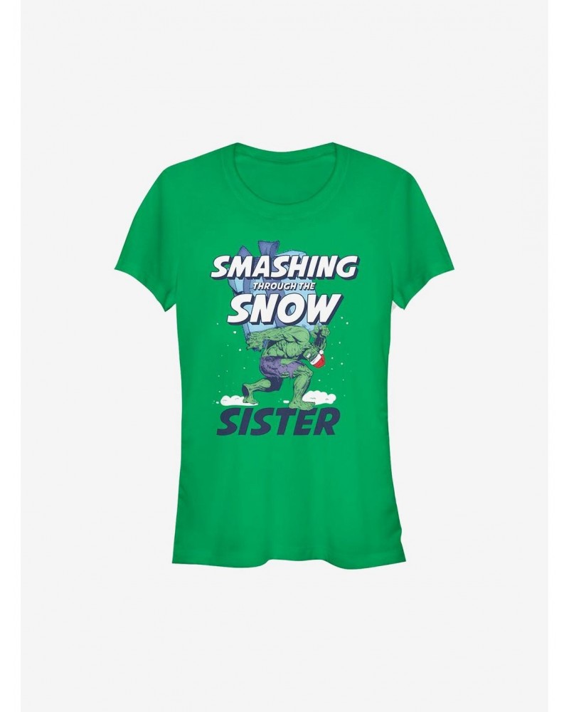 Marvel Hulk Smashing Through The Snow Sister Holiday Girls T-Shirt $6.18 T-Shirts